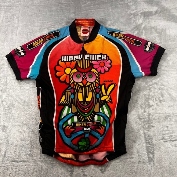 World Jerseys Tops - World Jerseys Hippy Chick Biker Chick Cycling Jersey Owl Peace Multi Color L
